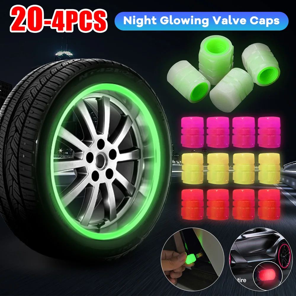 

Luminous Valve Caps Fluorescent Night Glowing Car Decor Universal Motorcycle Bicycle Dustproof Tyre Valve Decorative Stem Caps