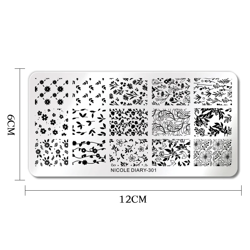 NICOLE DIARY Foglie floreali Piastre per timbratura delle unghie Modello di trasferimento dell'immagine Fiore geometrico Stencil in acciaio inossidabile Strumenti per nail art