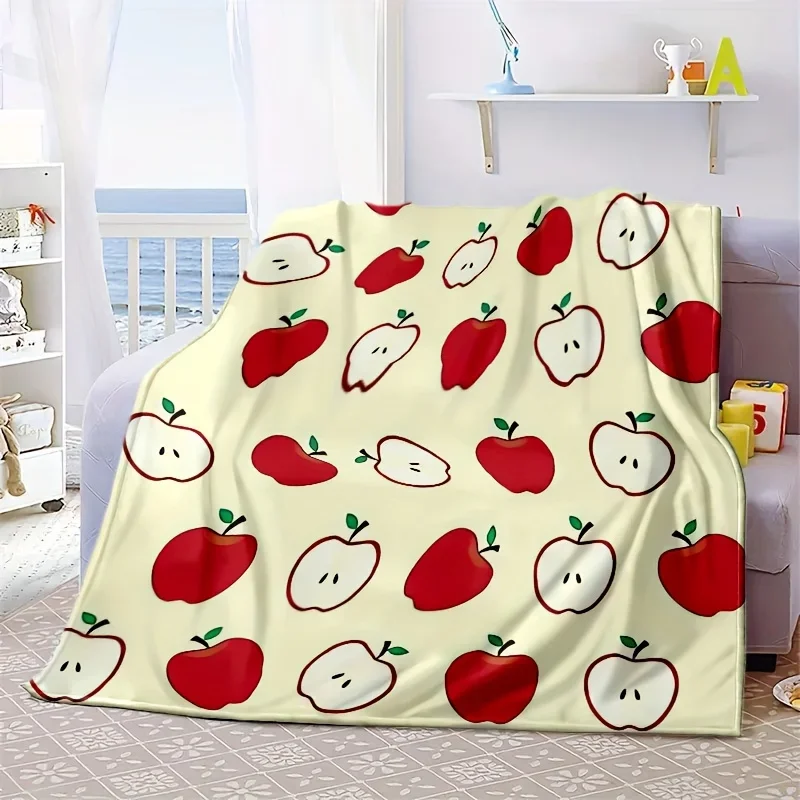 Red apple with green leaf pattern Flannel printed blanket suitable for all seasons suitable for living room office sofa travel