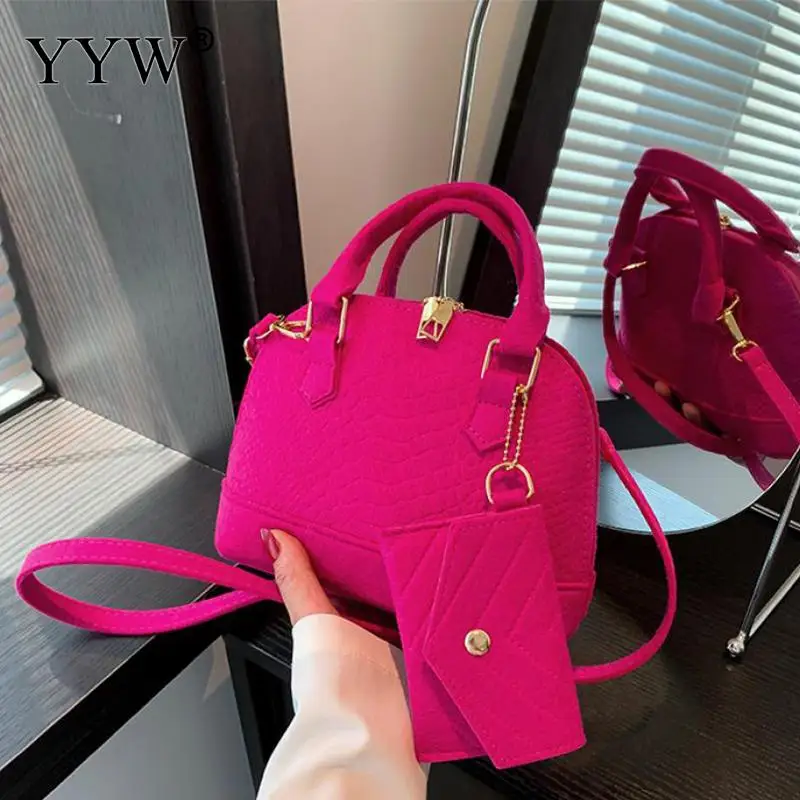 Small Crocodile Grain Women Tote Bag Solid Color Top Handle Bags Crossbody Shoulder PU Leather Lanyard Purse with Coin Purses