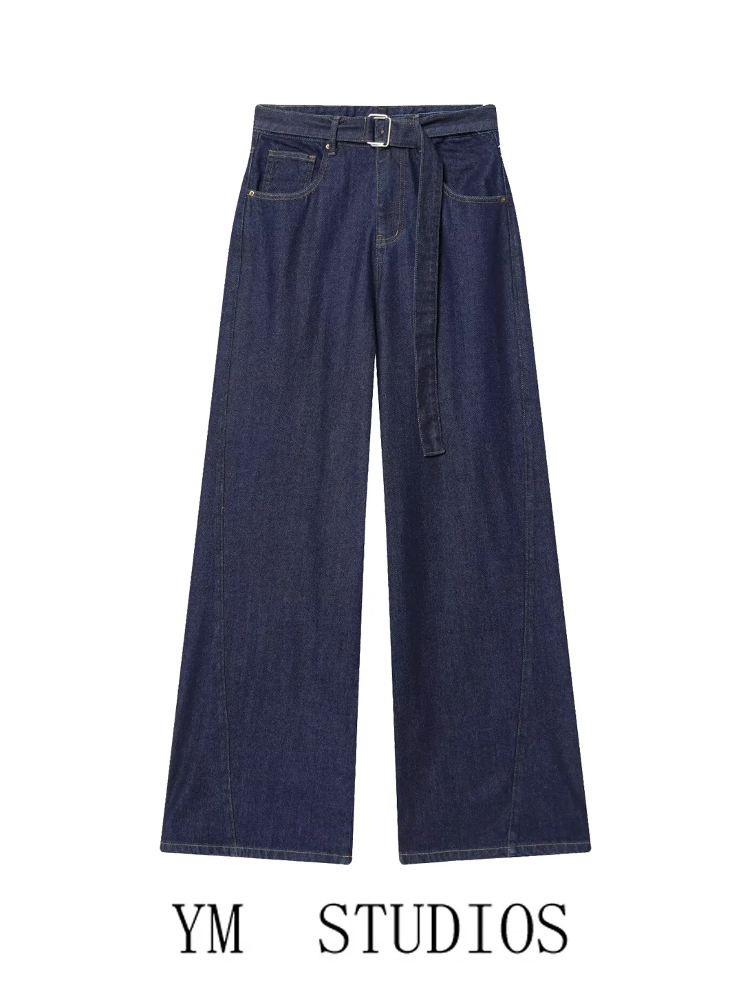 

High Waist Wide Leg Women's Jeans Versatile Belted Loose Fit Summer Polyester Fiber Zipper Closure Elegant Long Pants