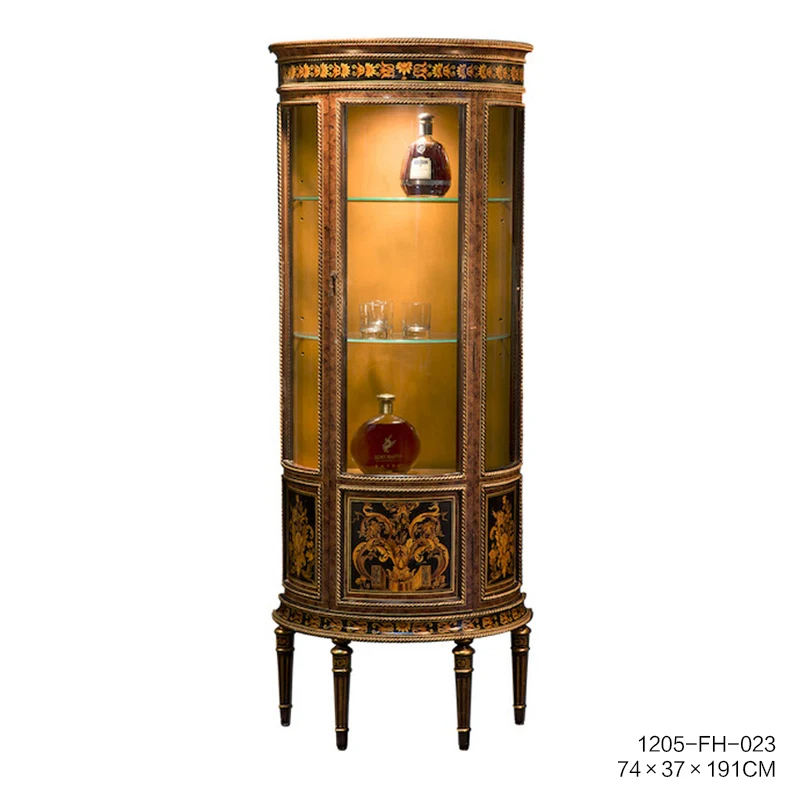 European high-end retro old hand-painted semi-circular painting gold single-door wine cabinet display