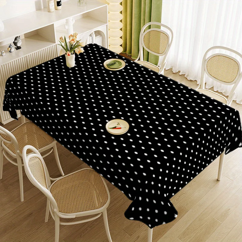 1pc Classic Black and White Polka Dot Tablecloth - Irregular Polka Dots - Black and White Simple Style Tableclothzyc