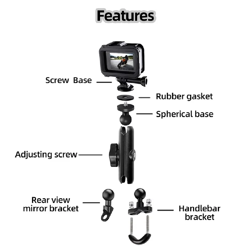 Motorcycle Handlebar Mount Mirror Holder Bicycle Mount For GoPro 13 12 11 10 9 Insta360 SJCAM DJI Osmo Action Camera Accessories