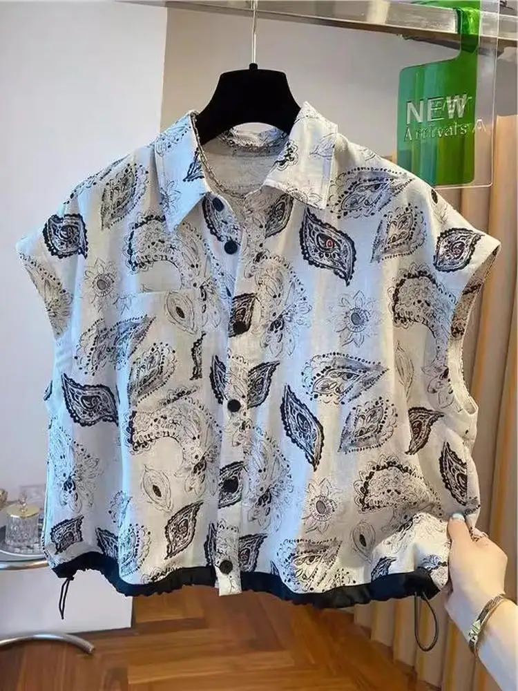 Korean Sle Premium Feel Summer New Cotton Linen Svel Printed irt Women's Collar irt Commute Sle Loose Fit  ...