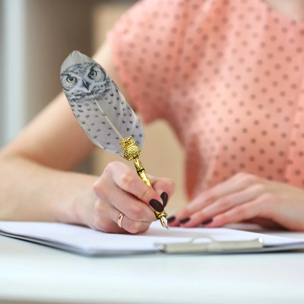 

Винтажная подарочная коробка для перьевой ручки с пером каллиграфии совы, перо, перо, штамп, воск