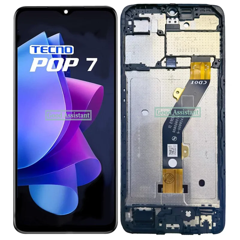 6.6 بوصة أسود لـ Tecno Pop 7 Pop7 BF6 BF7 شاشة LCD تعمل باللمس محول الأرقام لوحة الجمعية استبدال/مع الإطار