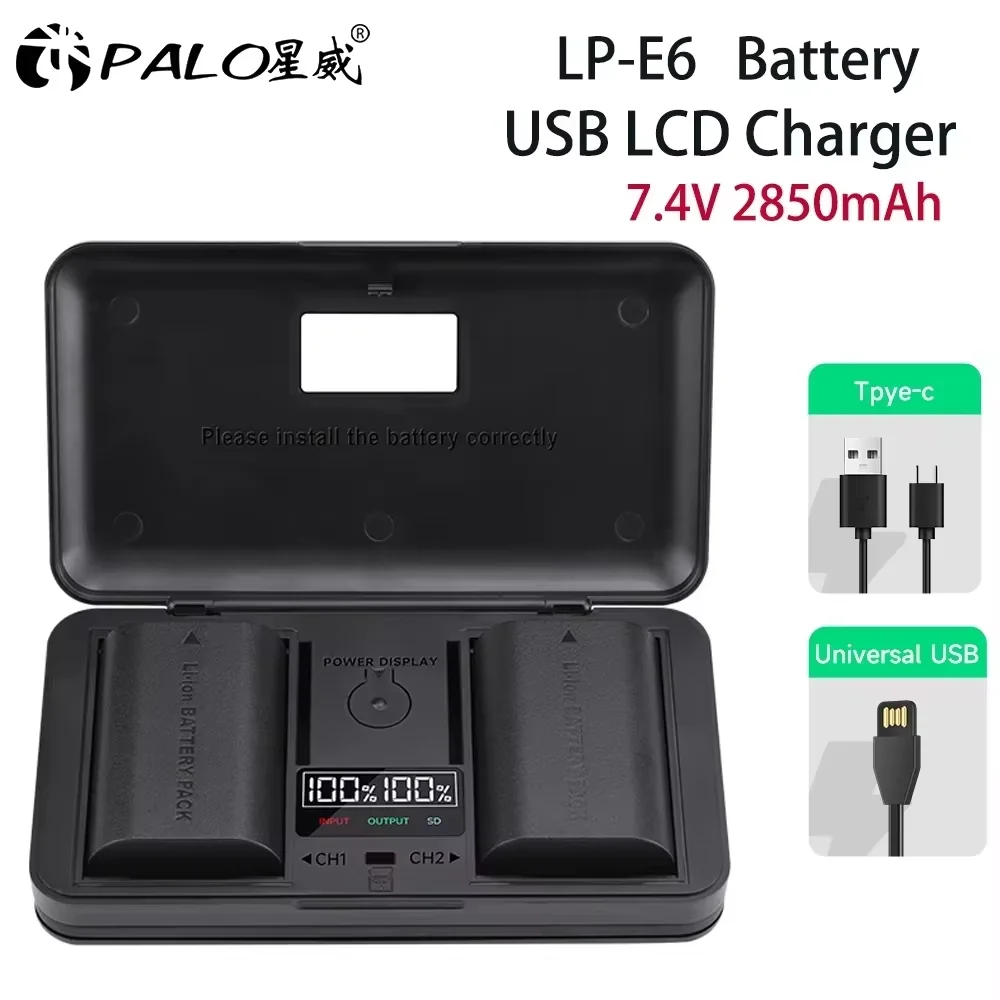 PALO LP E6 LP-E6 Battery + Multifunction Charger For Canon EOS 5DS R 5D Mark II 5D Mark III 6D 7D 70D 60D 80D 90D 5DS R Camera