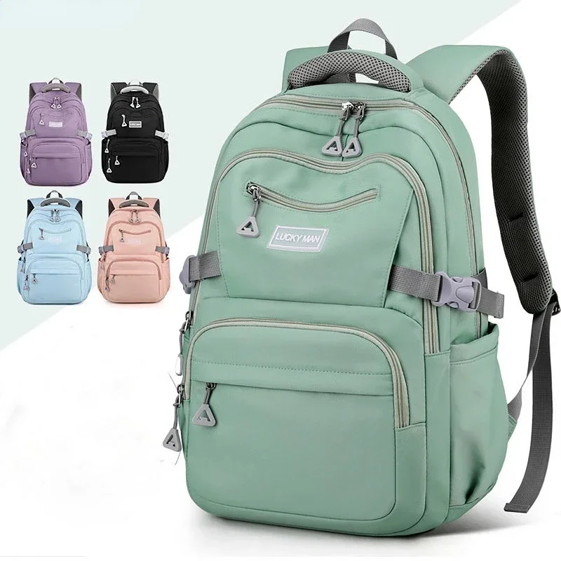 

Women's Backpack Fashion Solid Color Backpack Teenage Girls School Shoulder Bag Waterproof Nylon Bagpack High Capacity Bags