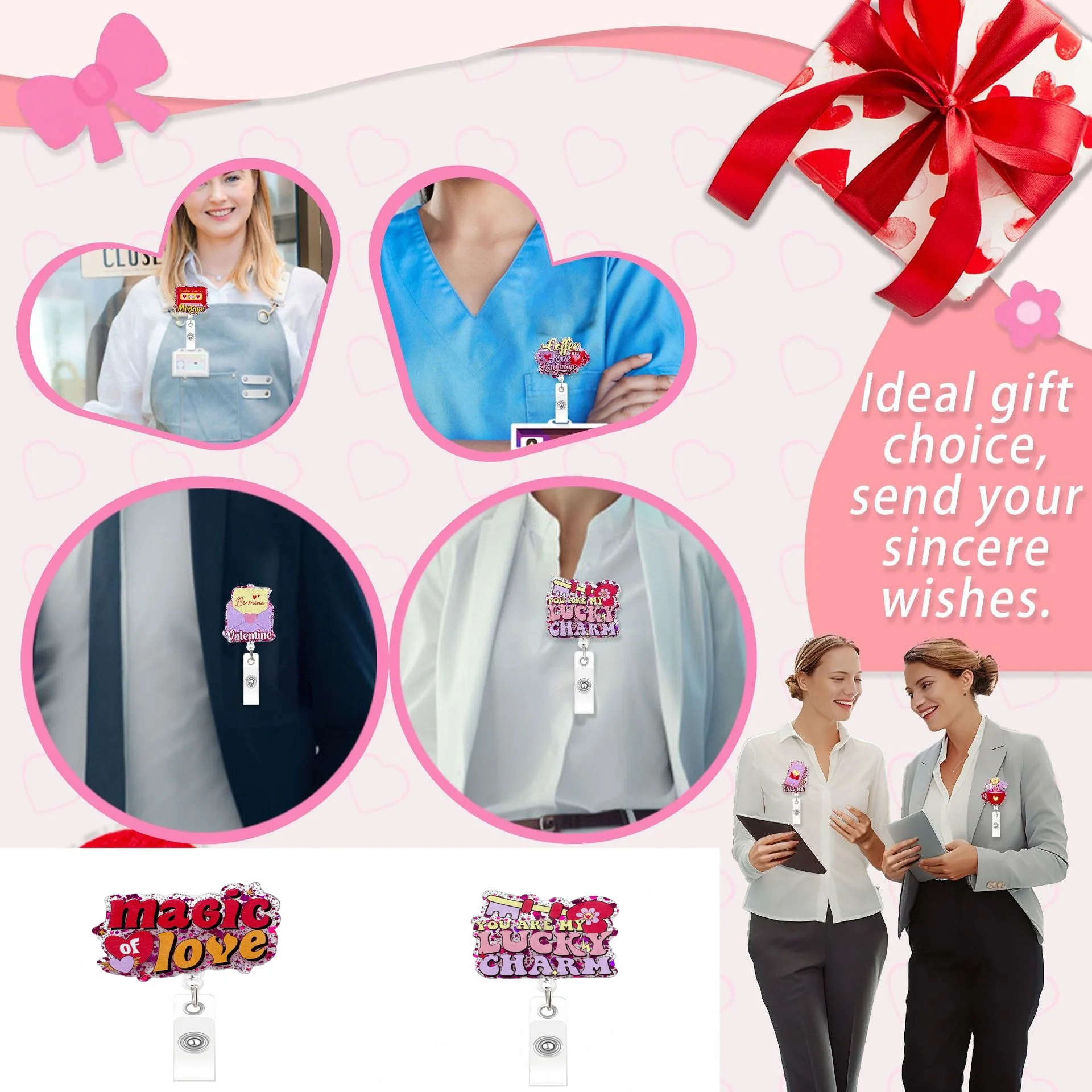 

Creative Retractable Badge Holder Acrylic Badge Reel Nurse Doctor Student Teacher Office School Suppliers Valentines Day Gift