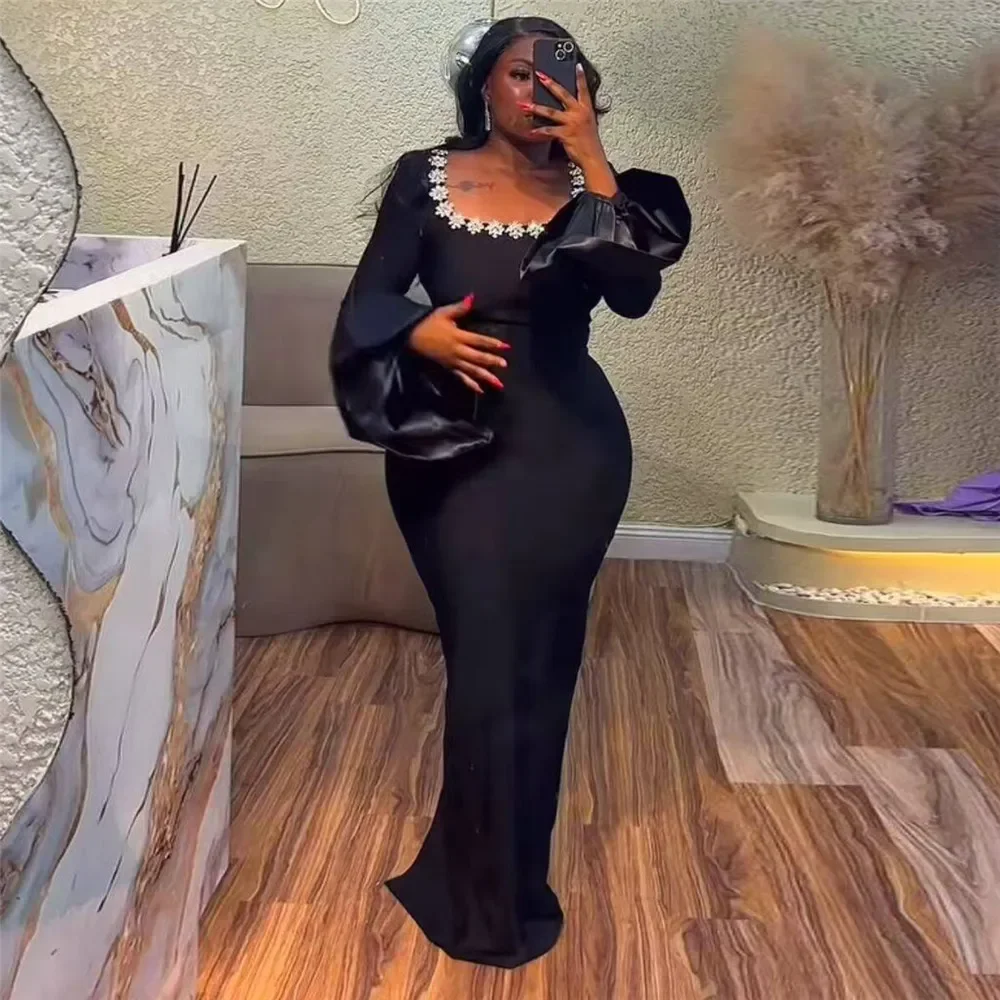 Haute qualité femmes à manches longues Sexy col carré brillant cristal moulante longue robe de pansement célébrer tenue de soirée