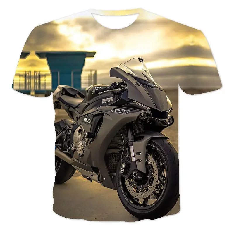 2024 Summer Street Motorcycle Racing T-shirt for Men's Cool and Popular Print Pattern Fashion Short Sleeve Sports Trend