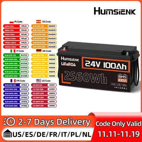 Humsienk LiFePO4 24V 100AH batterie au Lithium fer Phosphate 100A BMS pour électronique RV camping-car voiturettes de Golf solaires fourgonneuses marines