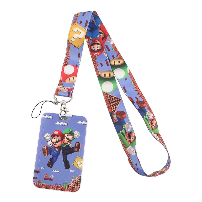 Super Marios Bros Card Holder Anime Neck Lanyard for Id Card Pass Cards Game Credit Cover Children Long Rope Card Case Gift Toys