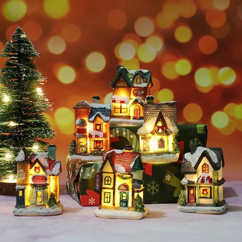 Christmas new decoration LED micro -landscape resin house desktop decoration festive gift