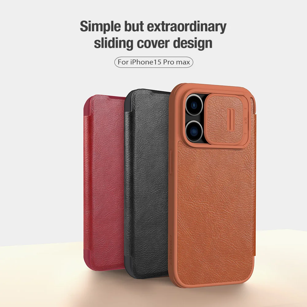 

For iPhone 15 Pro Max NILLKIN Qin Leather Case Card Pocket Wallet bag Lens Protection Flip Cover for iPhone 15 /15 Pro