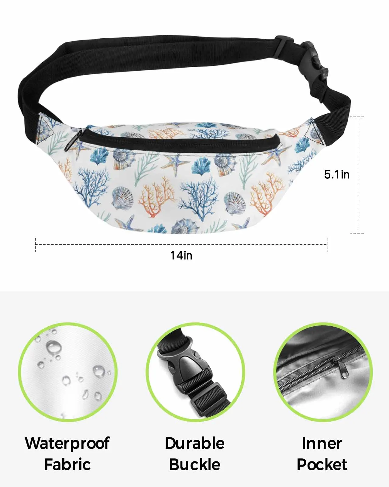 Marine Coral In Summer Starfish Phone Belt Bag Wallet Pouch Waterproof Banana Hip Bags Waist Bag Fanny Pack for Women Men