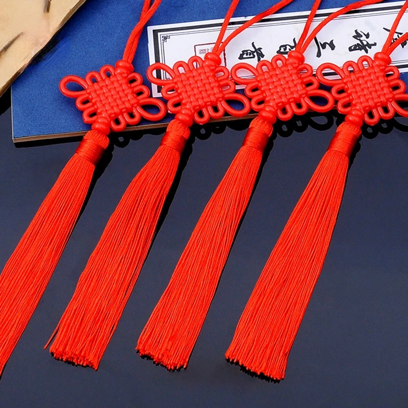 5pcs Red Acrylic Plastic Chinese Tassel Small Big Festive Tassel Spring Festival Home Decoration Chinese Knot Car Hitch 24cm