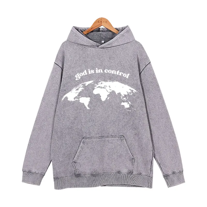 

Round neck heavyweight men's and women's trendy English hooded pullover for couples, casual hip-hop hooded sweatshirt