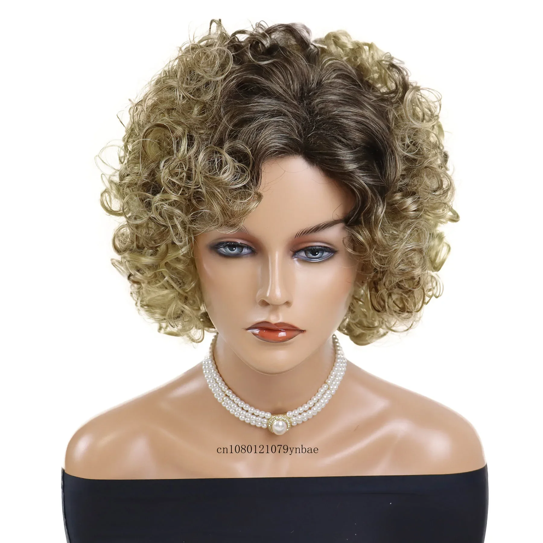 Fluffy Ombre Blonde Synthetic Wigs for Black Women Charming Short Curly Wig with Bangs Daily Party Costume Use Heat Resistant