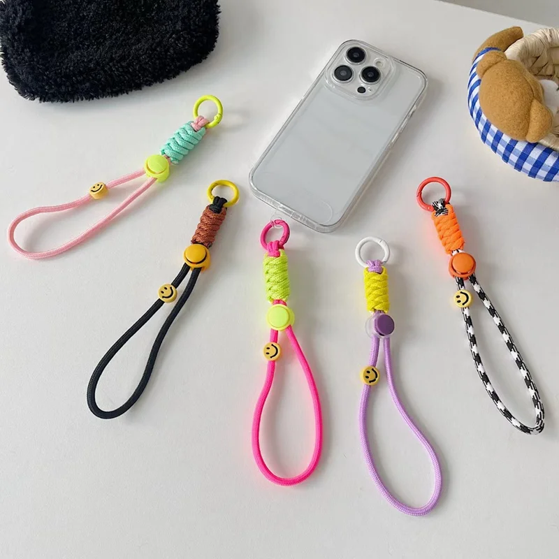 

Universal Braided Mobile Phone Lanyard Smile Face Wrist Strap Anti Lost Knot Rope Strap for Cell Phone Case Car DIY Key Chains