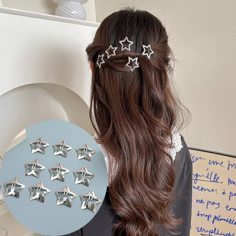 5/10 Pcs Girls Silver Star Hair Clips Women Cool Cute Metal Star Hair Clips Barrettes Hair Grip Y2K Hair Accessories Headwears