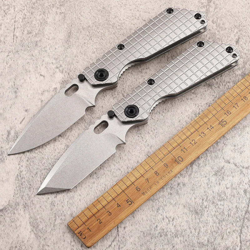 

FD New Titanium Folding knife Pocket Tanto D2 Blade Grid Pattern Handle Outdoor Camping Hunt Tactical Survival Utility EDC Knife