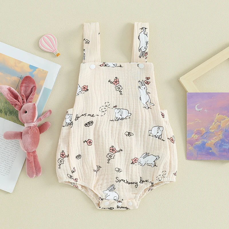 

Summer Easter Infant Baby Girl Bodysuit Sleeveless Backless Bunny Letter Print Outfit Clothes