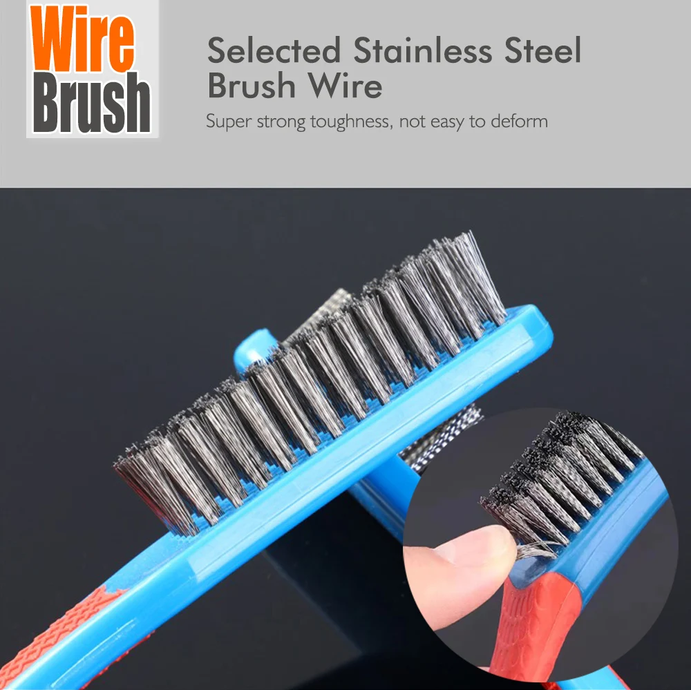 Alça de plástico confortável – perfeita com escova de arame de aço inoxidável resistente para remover ferrugem, escória de soldagem, sujeira e pintura