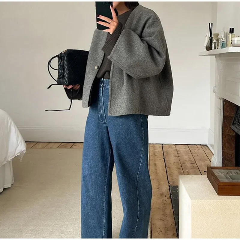 

V-neck Cardigan Single Button Coat 2025 European and American Fashion Women's Loose Casual Coat