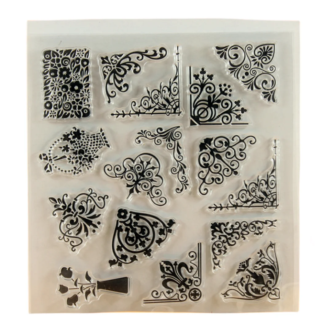

YINISE lace corners Silicone clear stamps for Scrapbooking DIY album cards decoration transparent stamp rubber stamp 15*18cm