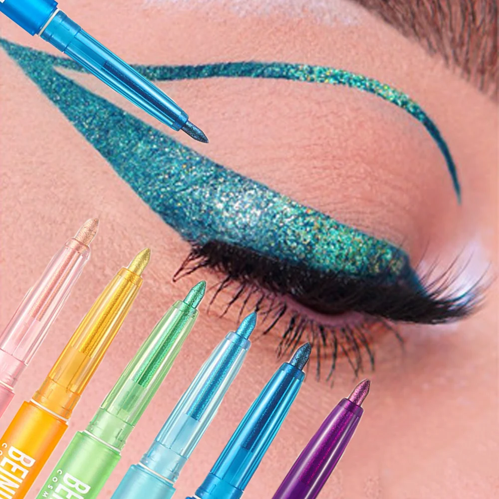 ダイヤモンドシャイニーアイライナーアイシャドウ防水速乾イエローブルーメタリックパール光沢のある液体アイライナー蚕明るくメイクアップ