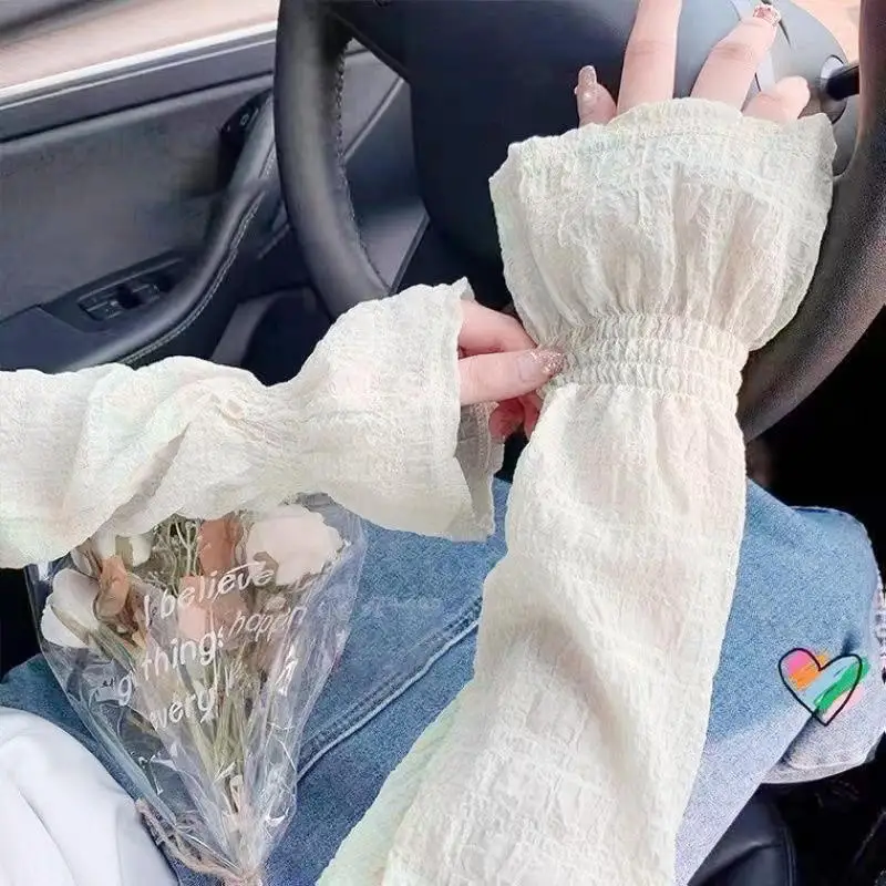여름 긴 소매 여성 레이스 사이클링 운전 팔 워머 자외선 차단 느슨한 멋진 손 슬리브 패션 핑거리스 장갑