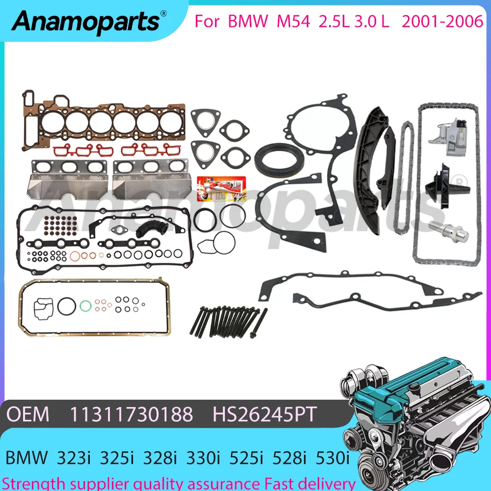 Engine parts timing chain Full Gasket kit for 2001-2006 BMW M54 325i 328i 330i 525i 528i 530i X3 X5 Z3 2.5L 3.0L 11141707260