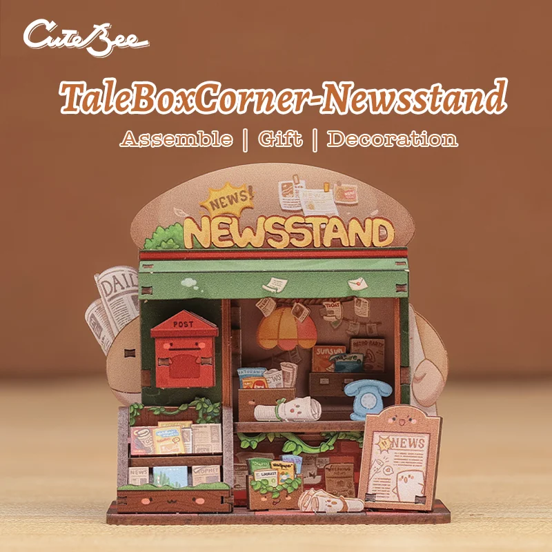CUTEBEE Mini Store Series DIY Miniature House 3D Wooden Puzzle Toys Handmade Dollhouse Kit for TaleBox Newsstand