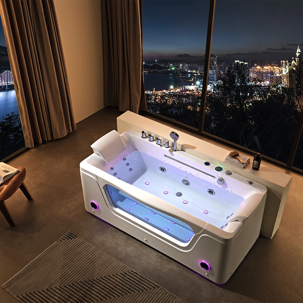 Modern Standing Acrylic Whirlpool Bathtub Red White Square Design With Drainer Includes Faucet For Bathroom Apartment Use