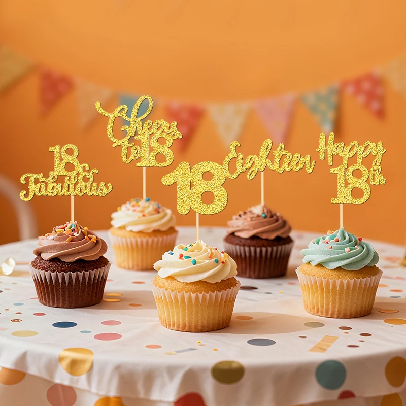 YOMDID 25 Cupcake-Topper zum 18. Geburtstag, Happy 18th Cupcake-Topper, glitzernd, 18 Fabulous Cheers To 18 Birthday Cupcake-Picks