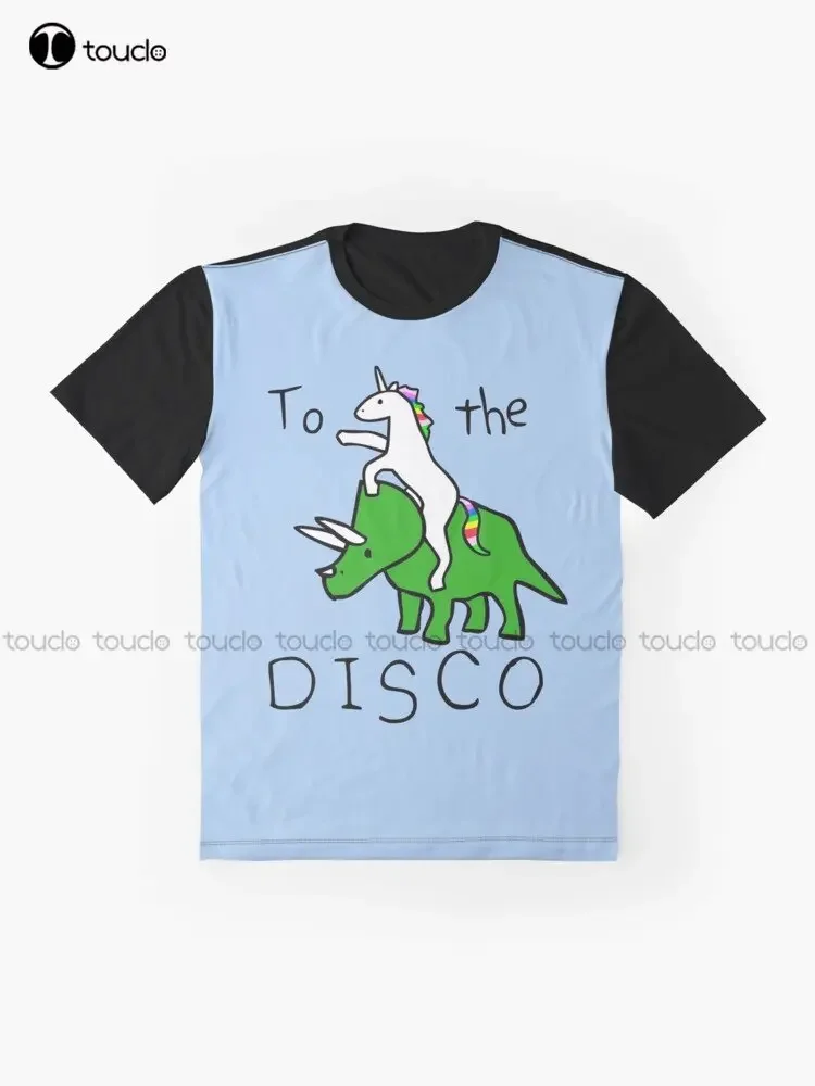 To The Disco (Unicorn Riding Triceratops) Graphic T-Shirt Custom Aldult Teen Unisex Digital Printing Tee Shirts Custom Gift