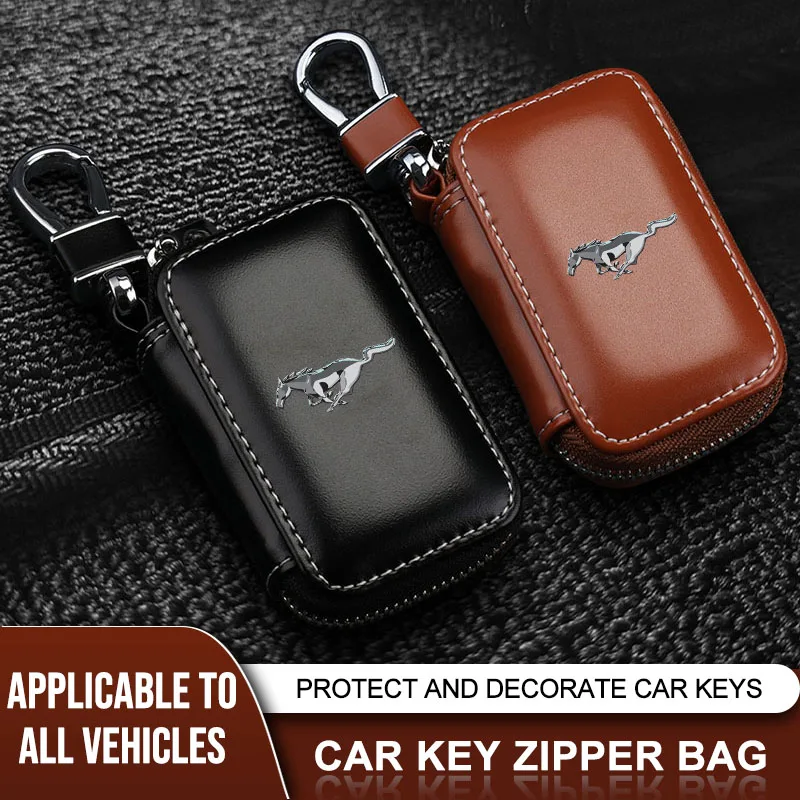 1Pcs Leather Key Wallet Car Key Bag Multi Function Key Case Hub center cover For Ford Mustang SHELBY GT 500 350 Convertible V