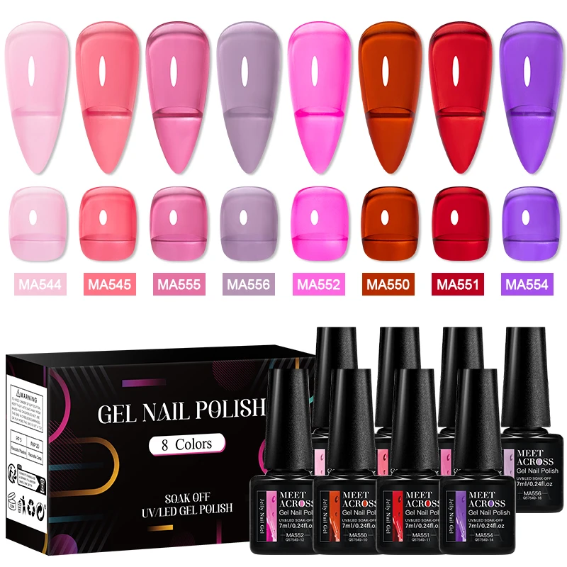 MEET ACROSS 8 Teile/schachtel Gelee Gel Nagellack Set Gelee Grün Rosa Orange Candy Farbe Gel Transparent Nail art Lack Nägel