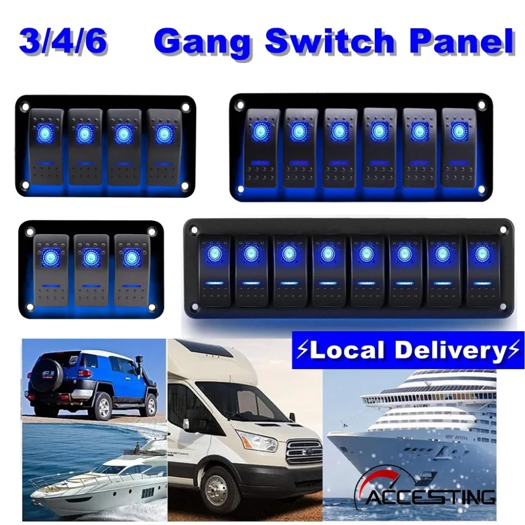 HAOLIDE Rocker Switch Panel 2/3/4/5+1 Gang Pre-Wired On/Off with Dual USB Charger for Marine Boatoff-road use 12V/24V