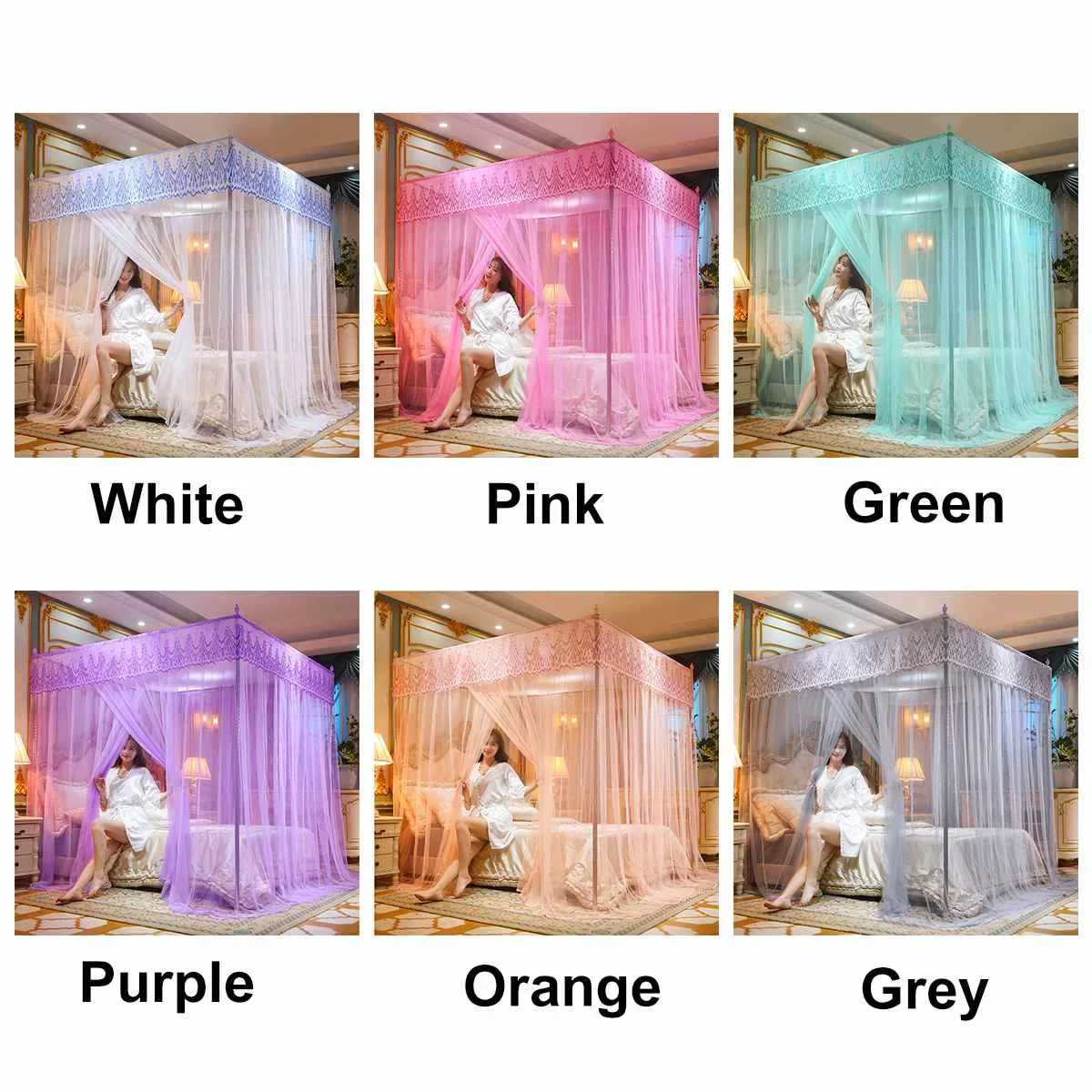 180x220cm 4 Corner Bed Netting Bed Mosquito Net Three Side Openings Doors Mosquito Net Home Textile Square Bedding Accessories