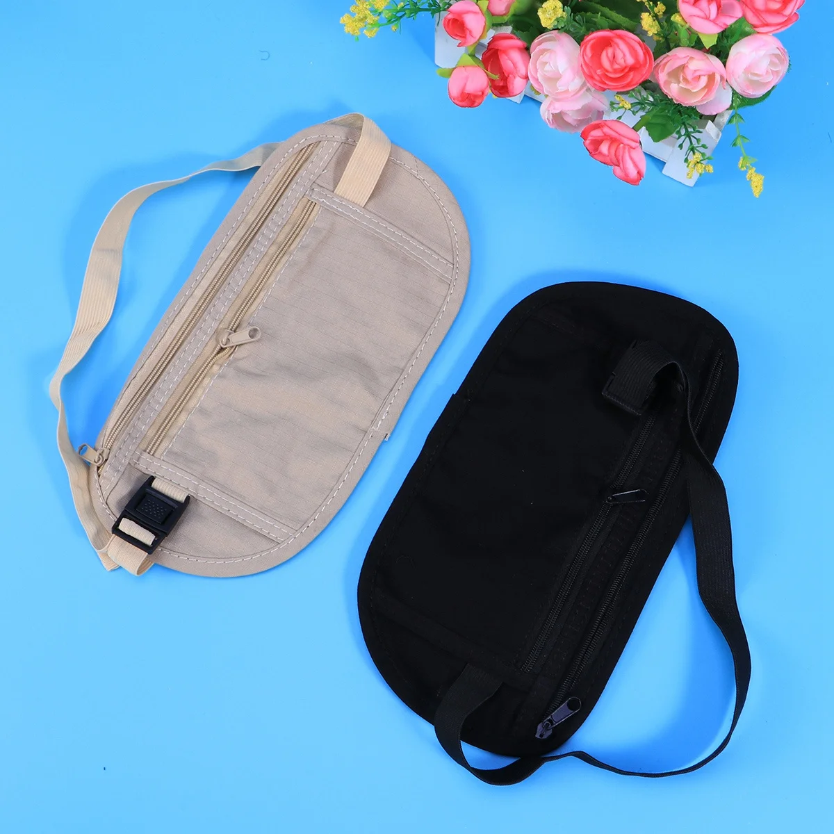 حقيبة خصر للجري من Fanny Pack للتمرين في الهواء الطلق وحقيبة رفيعة للغاية باللون الأسود للسفر