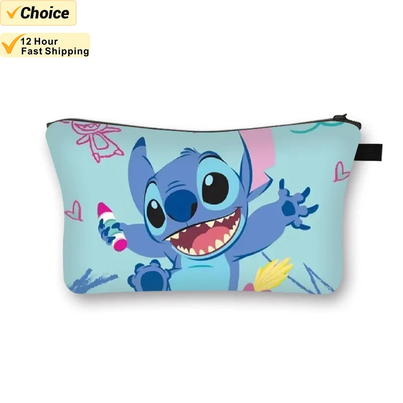 Disney Stitch Large Capacity Makeup Bag Kawaii Cosmetic Bag Anime Cartoon Stich Washing Bag Pencil Case Girl Christmats Gifts