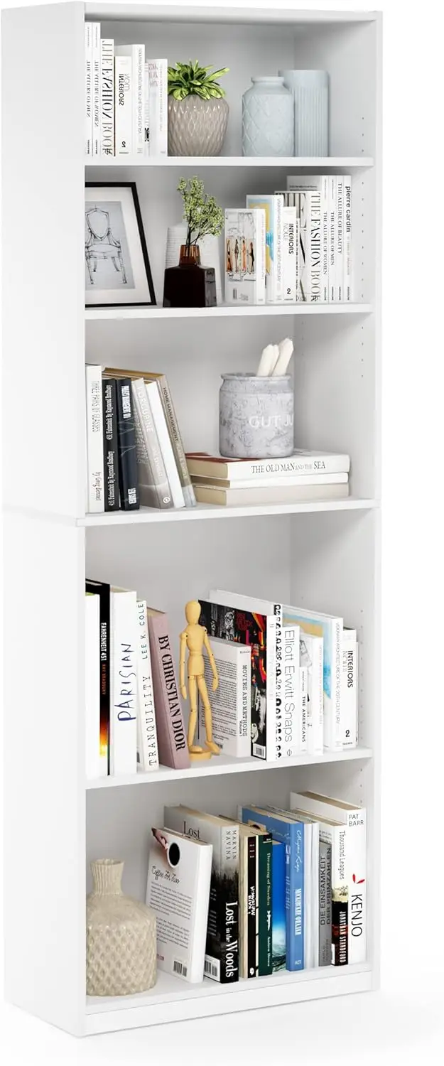

5-Tier Adjustable Bookshelf, 9.5x24.5x71.2 Inches, for Living Room Bedroom Home Office Storage Organization, White