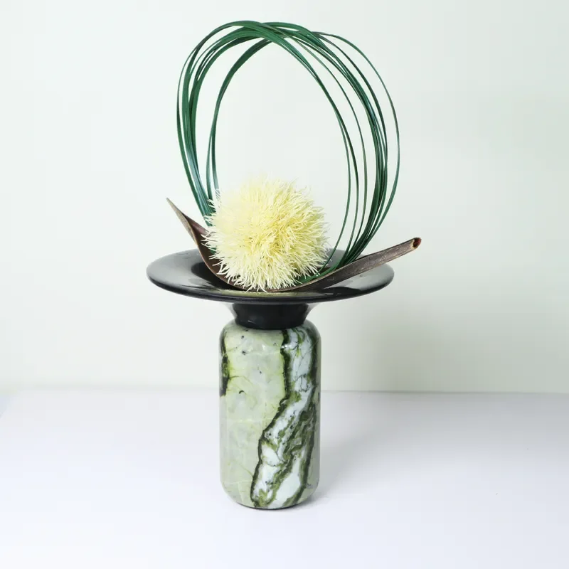 Modern Chinese Style Green Marble Flared Vase Creative Bonsai Pot Desktop Ornament Home Decor Model Room Display Piece Art