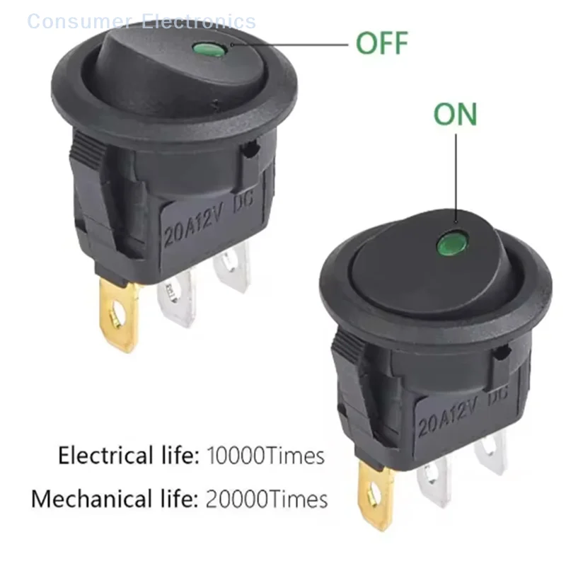 12 unidades interruptor rocker 12v SPST 3 pinos 2 posições liga/desliga luz LED azul interruptor de barco iluminado