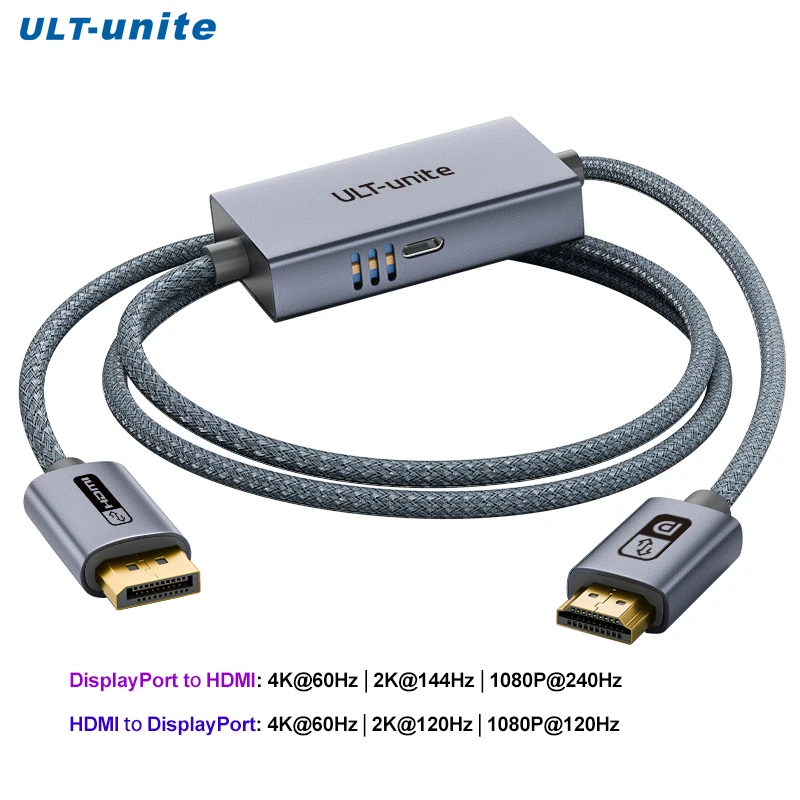 4K@60Hz Bidirectional HDMI to DP Cable, Active DP to HDMI Adapter for Switch/PS5/Xbox Laptop PC Portable Monitor Converter Cable