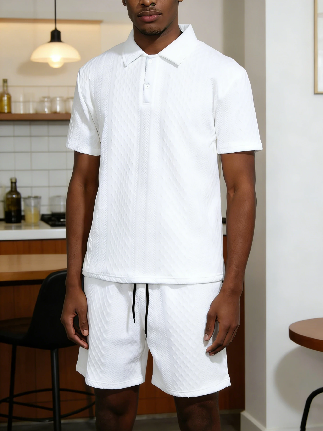 

Men's Casual Sports Set — European-Style Jacquard with Grooved Texture. Soft and Comfortable; Simple Solid-Color Design. Machine