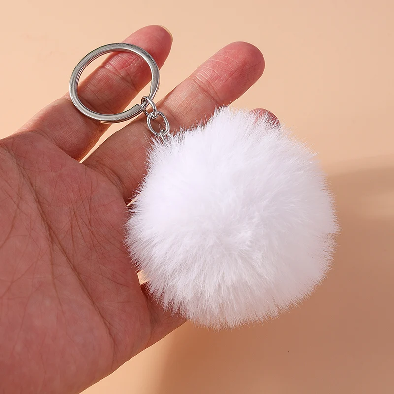 Aihua 15 Farben Flauschiger Fell-Pompon Schlüsselanhänger Weicher Kunstfell-Kaninchenball Auto-Schlüsselring Pompom Schlüsselkette Schlüsselhalter Damen Taschenanhänger – Detail 10